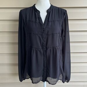 •Haver & Blair London• Sheer Overlay Split Neck Blouse - Size Large